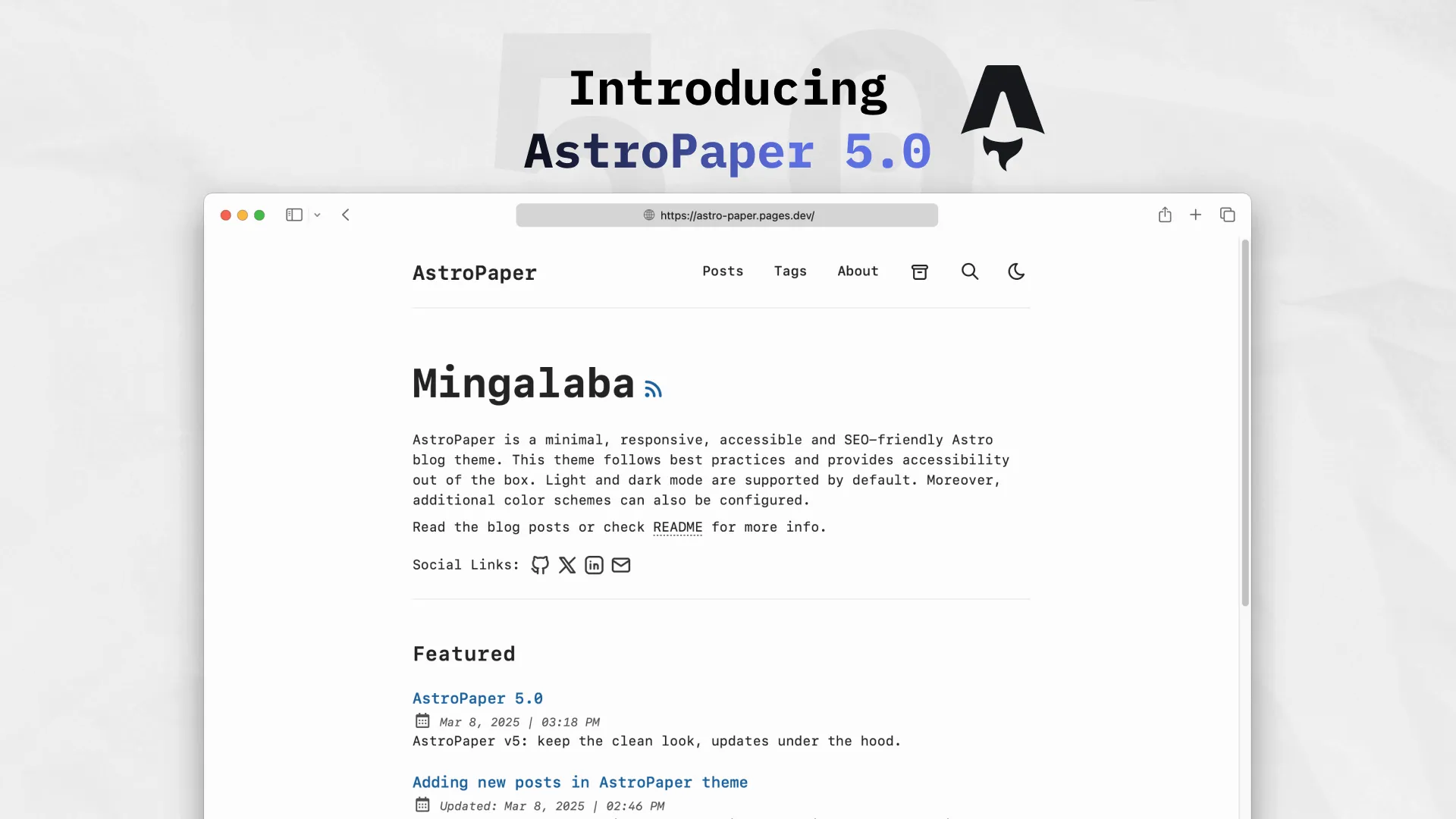 A desktop preview of the AstroPaper 5 website.